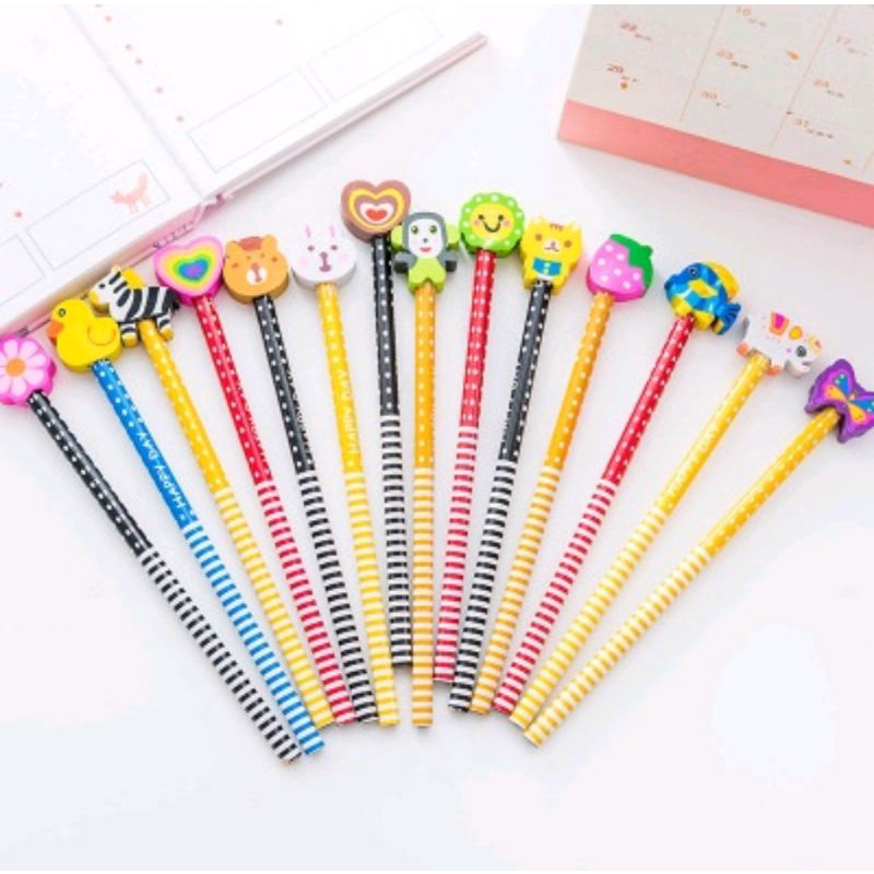 

pensil karakter lucu ll pensil plus penghapus