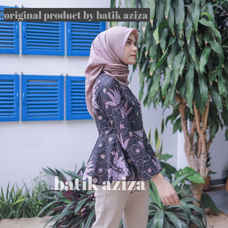 Atasan batik wanita terbaru lengan panjang blouse peplum by batik aziza