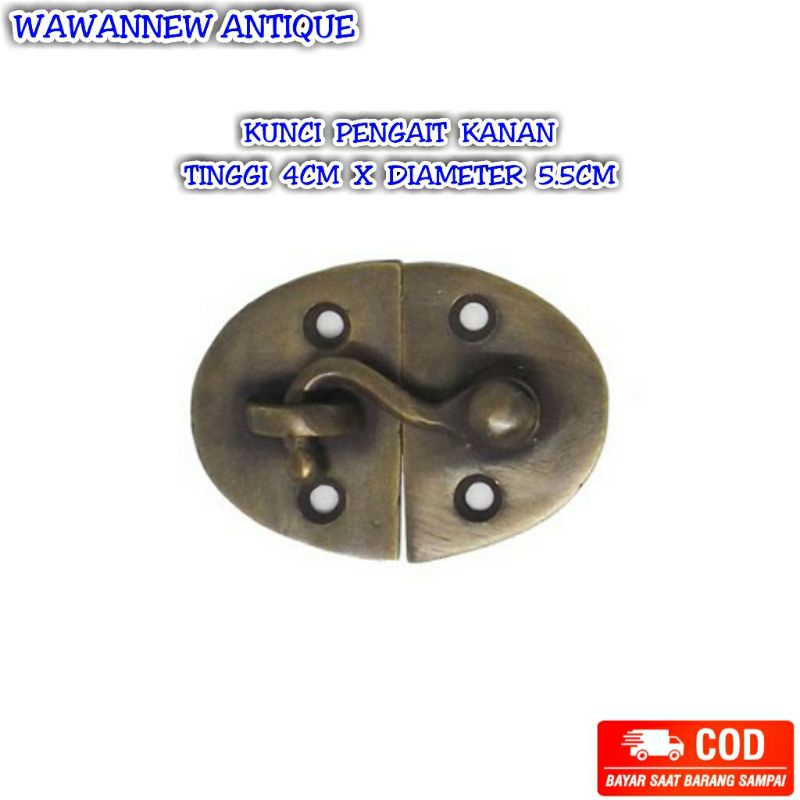 Kunci Pengait Lemari Pintu Rumah Kuningan Kanan 5.5cm / Oval Latch With Hook