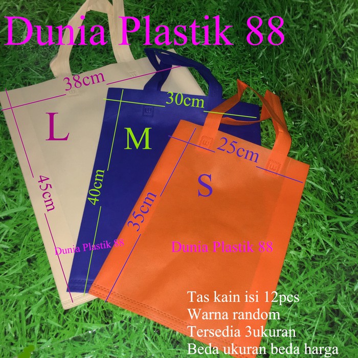 

DP108 isi12pc tas KAIN HANDLE LIPAT SAMPING gasset spunbond goodie bag polos