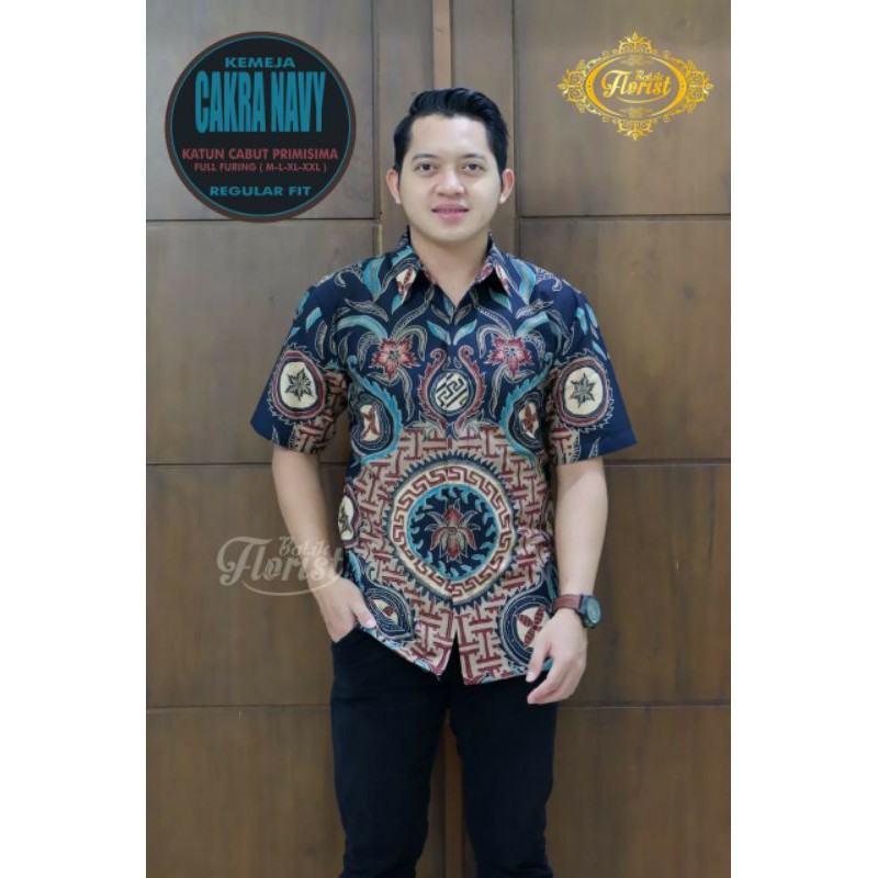 TERBARU! Kemeja Batik Lengan Pendek Warna Navy CAKRA NAVY PENDEK Batik Lengan Pendek Lapis Furing