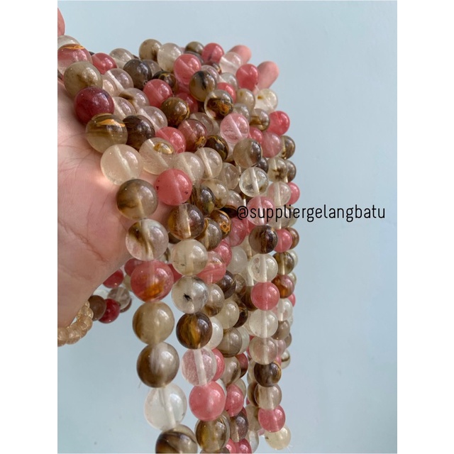 bahan batu mix agate cherry quartz 14mm gelang kalung natural akik