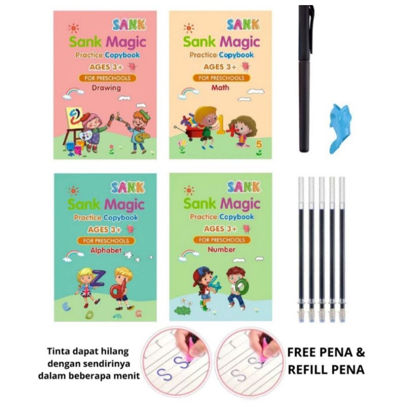 

Magic book/ buku ajaib/ buku belajar menulis/ buku belajar berhitung/ buku belajar angka/ buku belajar abjad/ buku belajar gambar/ buku belajar huruf. Buku tinta bisa hilang. Hadir dalam versi English dan Arab dan prewriting.