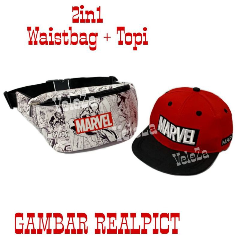 Waistbag anak karakter Marvell 2in1 - tas + topi