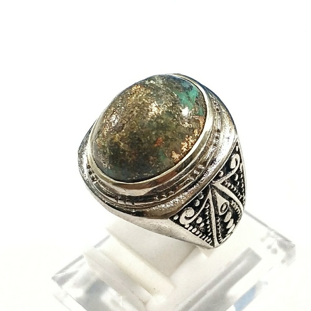 CINCIN BATU AKIK NATURAL PIRUS PERSIA TURQUOISE SERAT EMAS