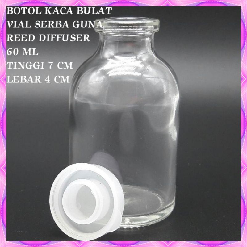 Botol Kaca Vial 60 ml l Tutup Plastik / reed diffuser / Tutup Plastik
