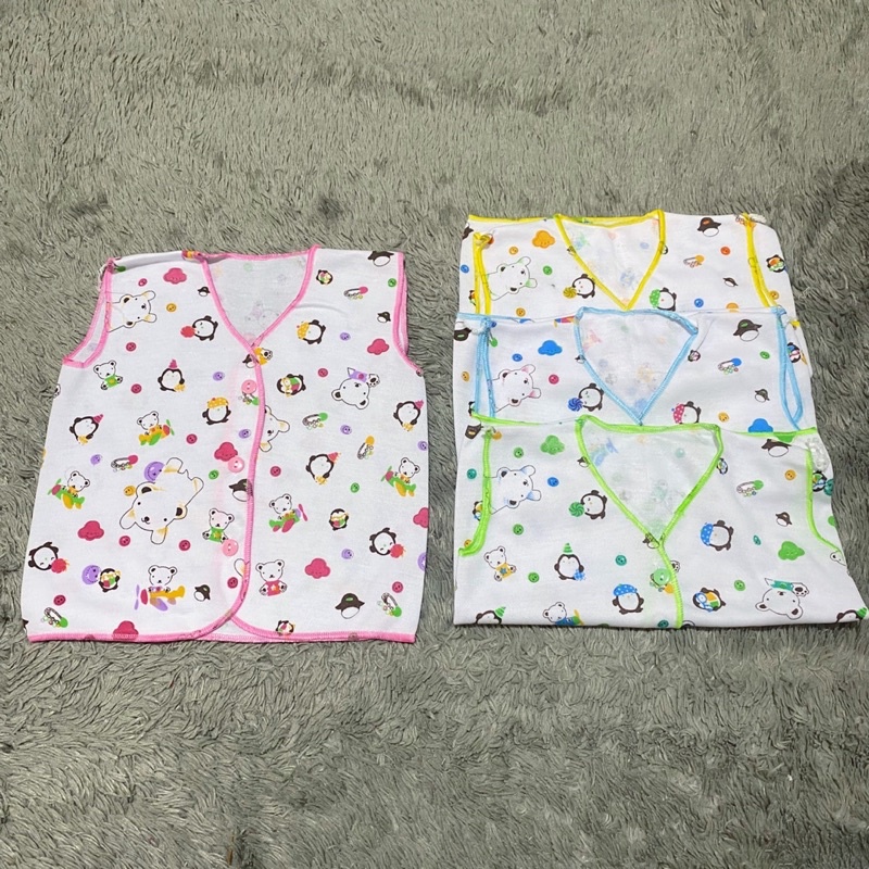 (Isi 3) Baju Bayi Lengan Kutung Kancing Depan Motif Tabur