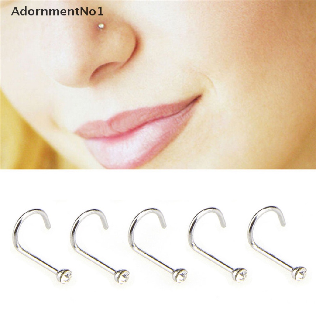 (AdornmentNo1) 20pcs / Set Cincin Tindik Hidung Bahan Stainless Steel Hias Kristal / Berlian Imitasi Untuk Wanita