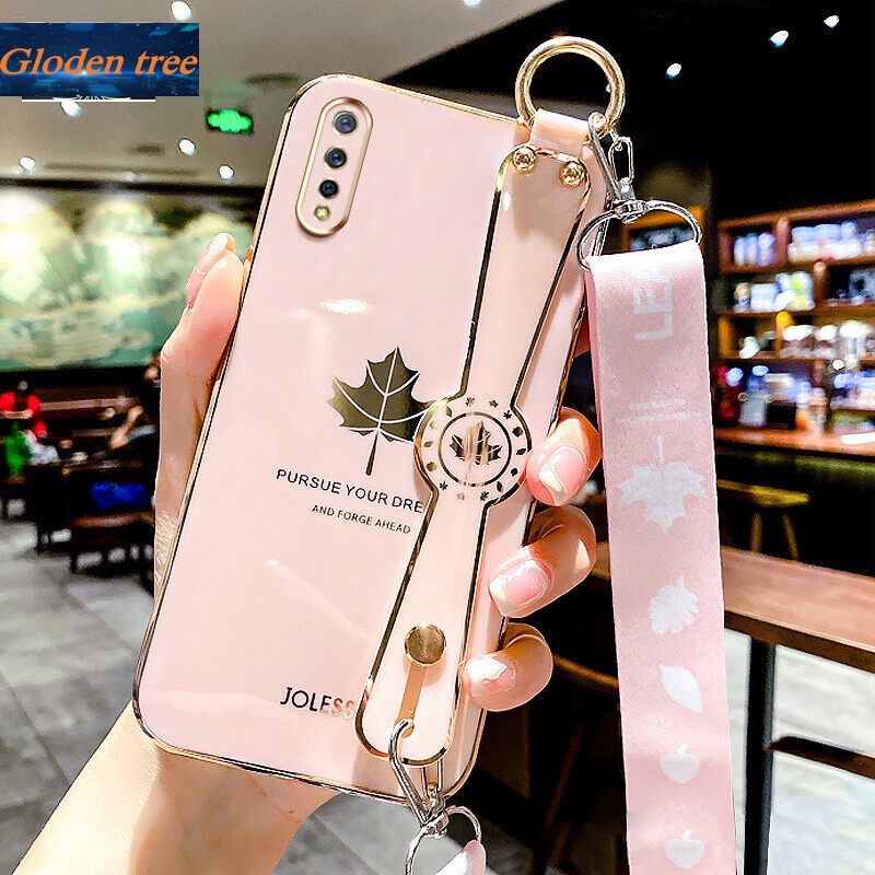 Case Motif Daun Maple Dengan lanyard Untuk Vivo S1