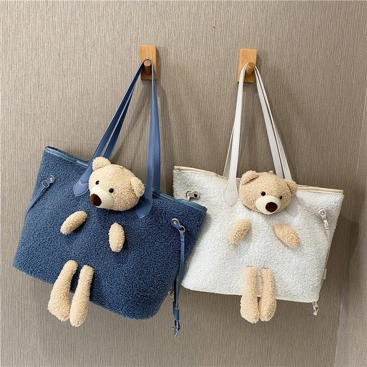 [COD] LB - Tote bag import unik bahan woll hiasan boneka lucu ukuran 41x16x28.5 / Tas unik 403