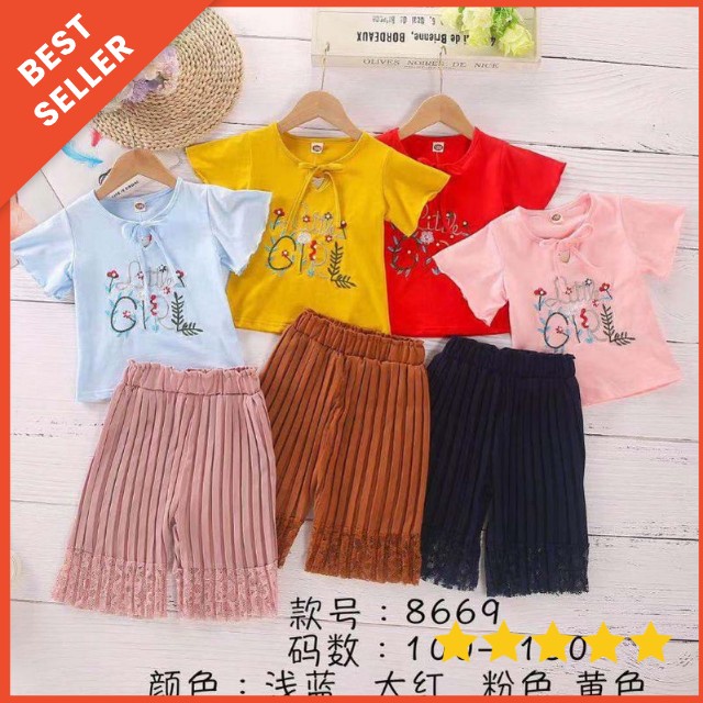 2-6T Stelan Plisket Anak Perempuan Premium import stelan anak motif bunga little girl kulot plisket