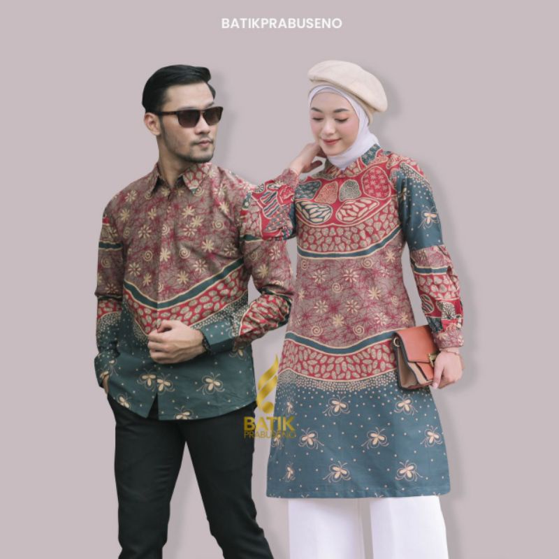COUPLE MOTIF LILI BATIK PRINTING KEMEJA TUNIK PRIA WANITA ORIGINAL PRABUSENO TERBARU
