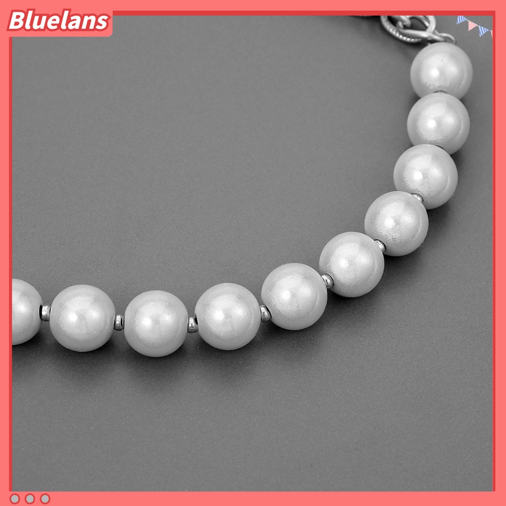 Kalung Choker Bahan Stainless Steel Polished Aksen Mutiara Imitasi Untuk Pria