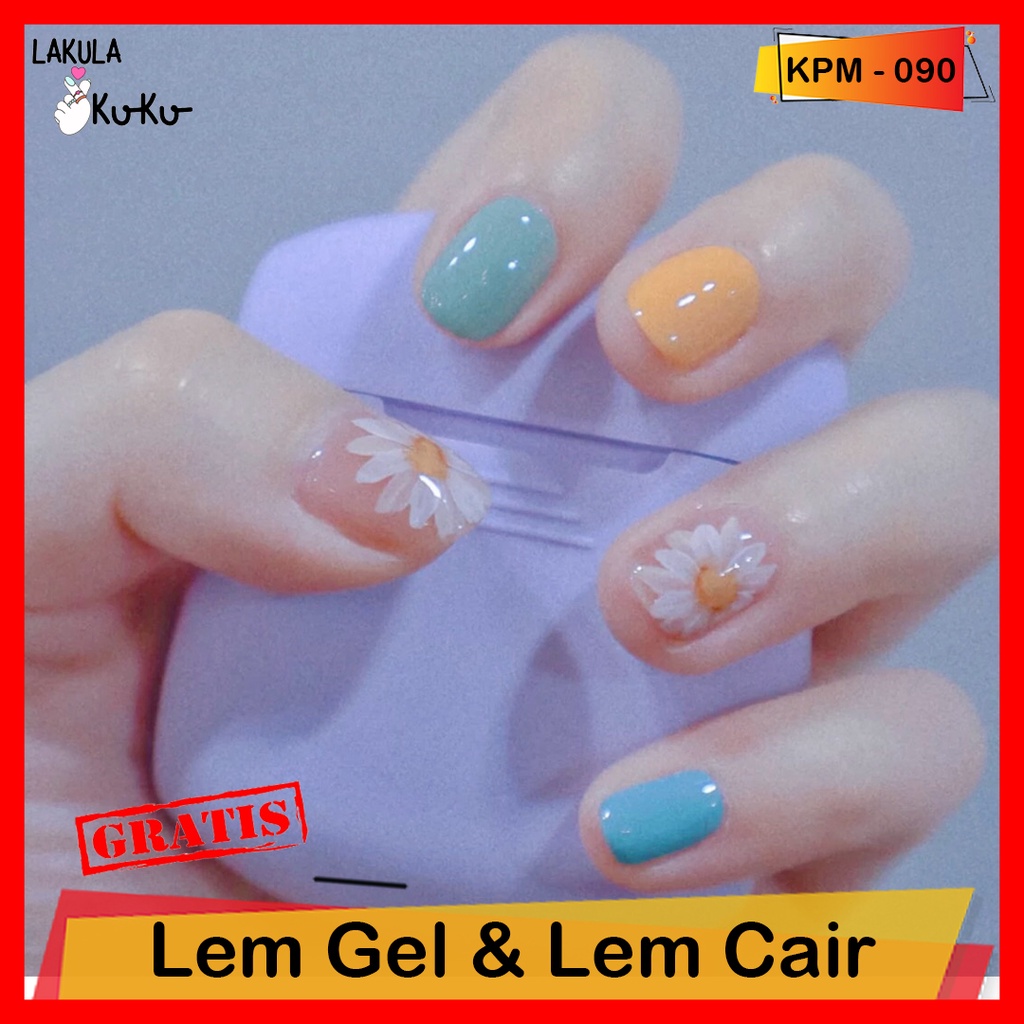 Kuku Palsu dan Lem Tahan Lama - Fake Nails Set Motif  Bunga 24 pcs KPM 090