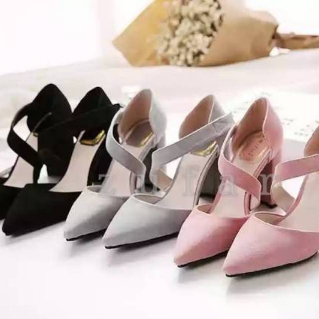 TRANSVERSE HEELS WANITA/HAK TAHU/BIGHEELS WOMEN SHOES/HEELS DENGAN PEREKAT VELCRO