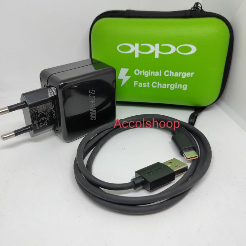 Charger Oppo Hitam 4A Fast Charging VOOC Kabel Type C Plus Dompet Tas