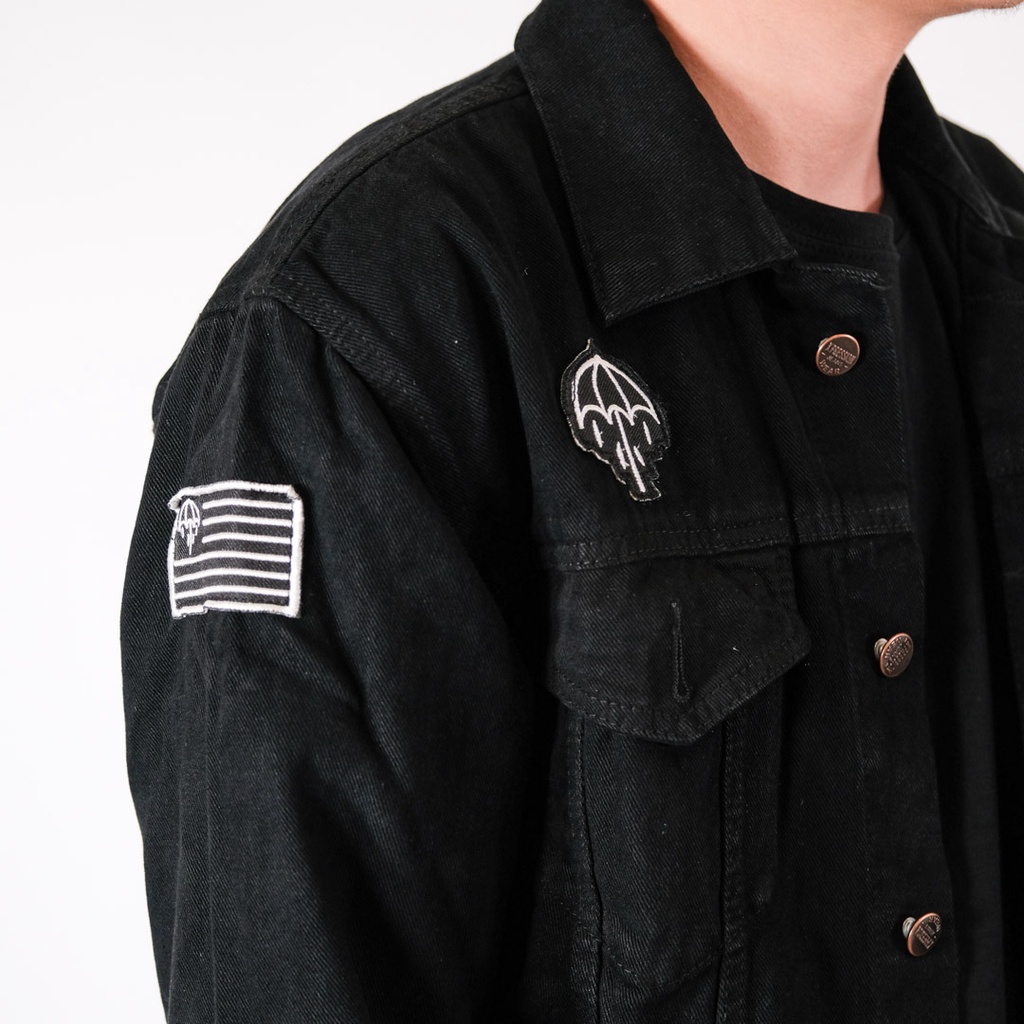 Jaket Jeans Bordir Hitam / Jaket Denim Patch Band - BMTH