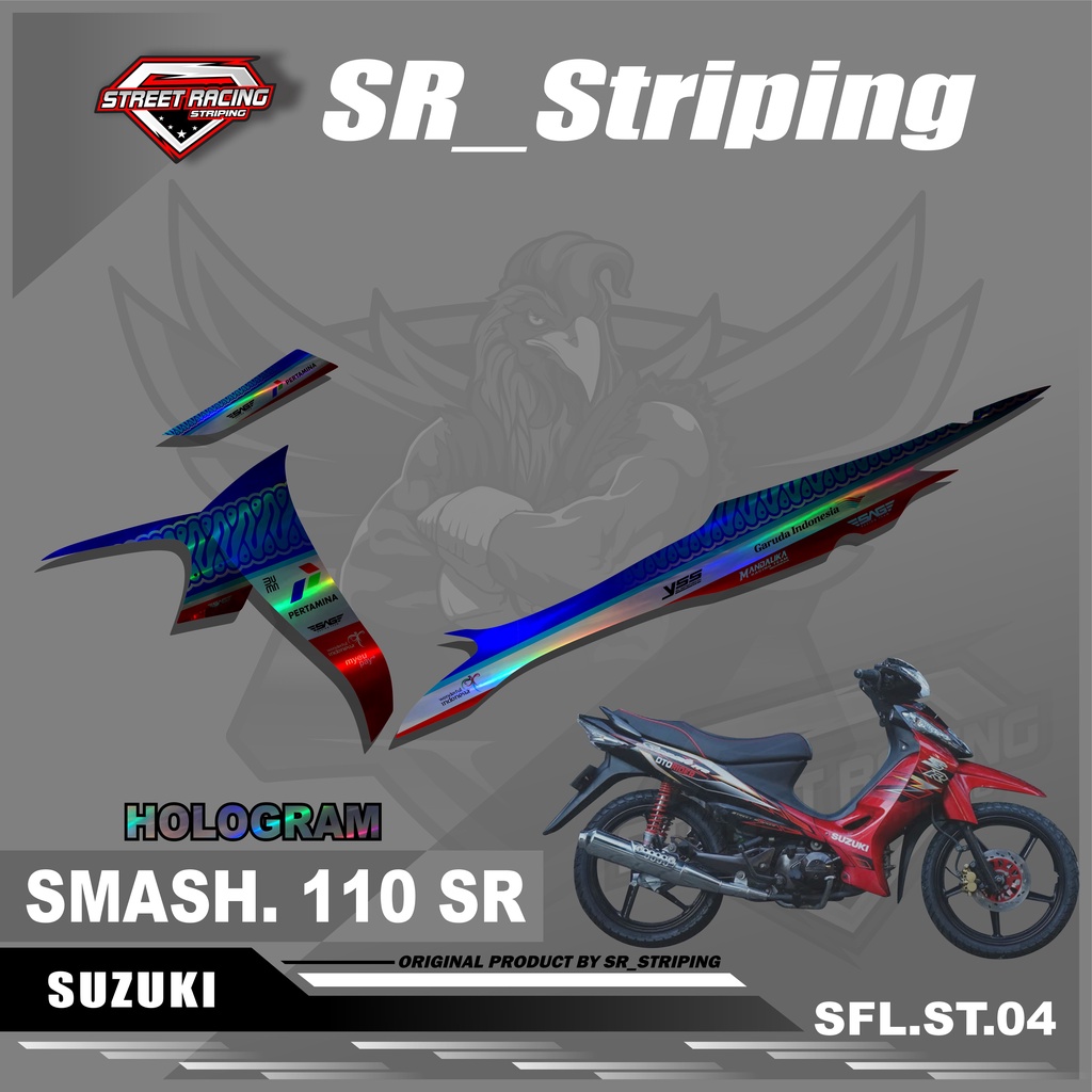 ( HOLOGRAM ) Stiker Striping SMASH 110 - Sticker Lis Variasi Motor SMASH 110 Motif Racing SR.04