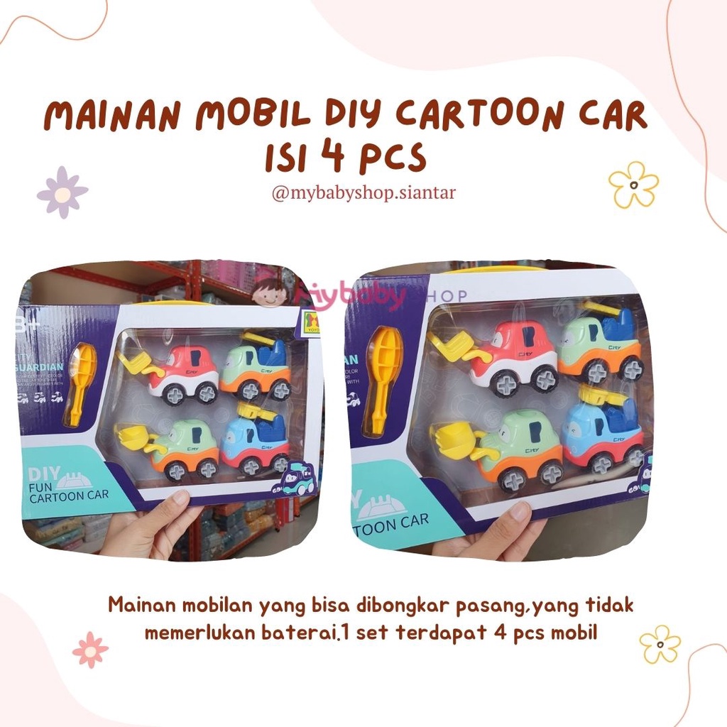 MAINAN EDUKASI ANAK MOBIL BONGKAR PASANG DIY CITY TRUK CARTOON CAR 1 set isi 4pcs