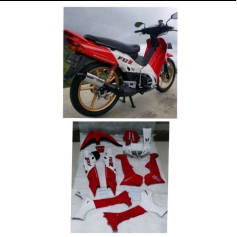 cover body motor Yamaha fiz r fullset warna malboro warna merah putih