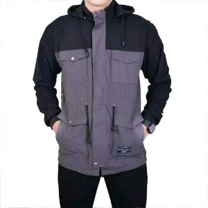 JAKET PARKA REGLAN ABU HITAM / JAKET PARKA PRIA AKRILIK