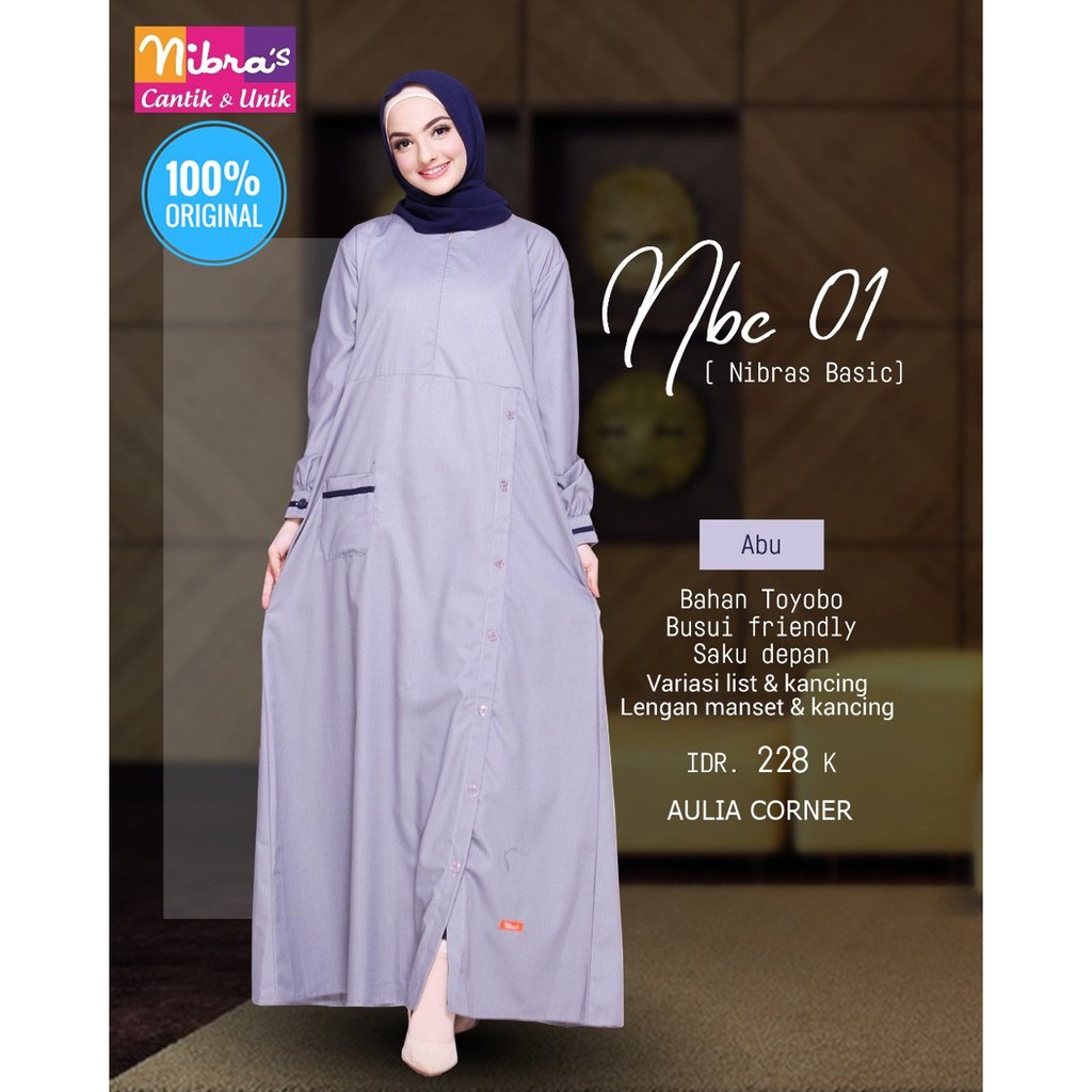 Gamis Untuk Wanita Langsing Gamis Nibras NBC 01 Abu ORIGINAL Model Paling Baru