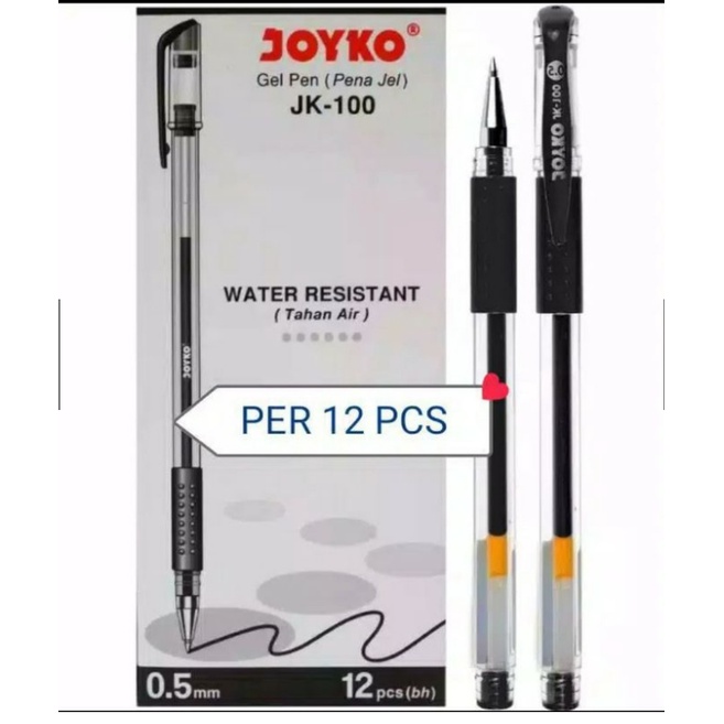 

[12pcs] Pulpen Joyko JK-100 Gel Pen / Pena / 0.5 mm - Hitam