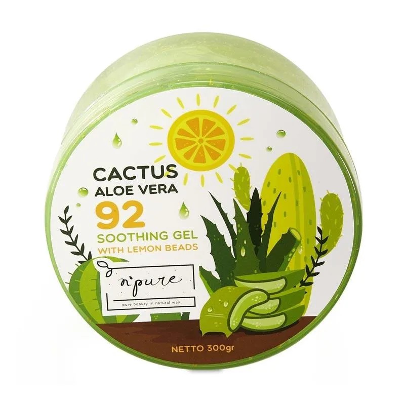 NPURE Cactus Aloe Vera Soothing Gel - Gel Pelembab Pencerah Perawatan Anti Aging Wajah 300 ml