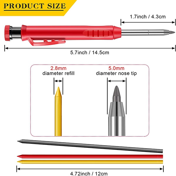 Solid Carpenter Pencil Set Woodworking Mechanical Pencils Built-in Sharpener Deep Hole Mechanical Marker Woodworking Architects Draft Drawing