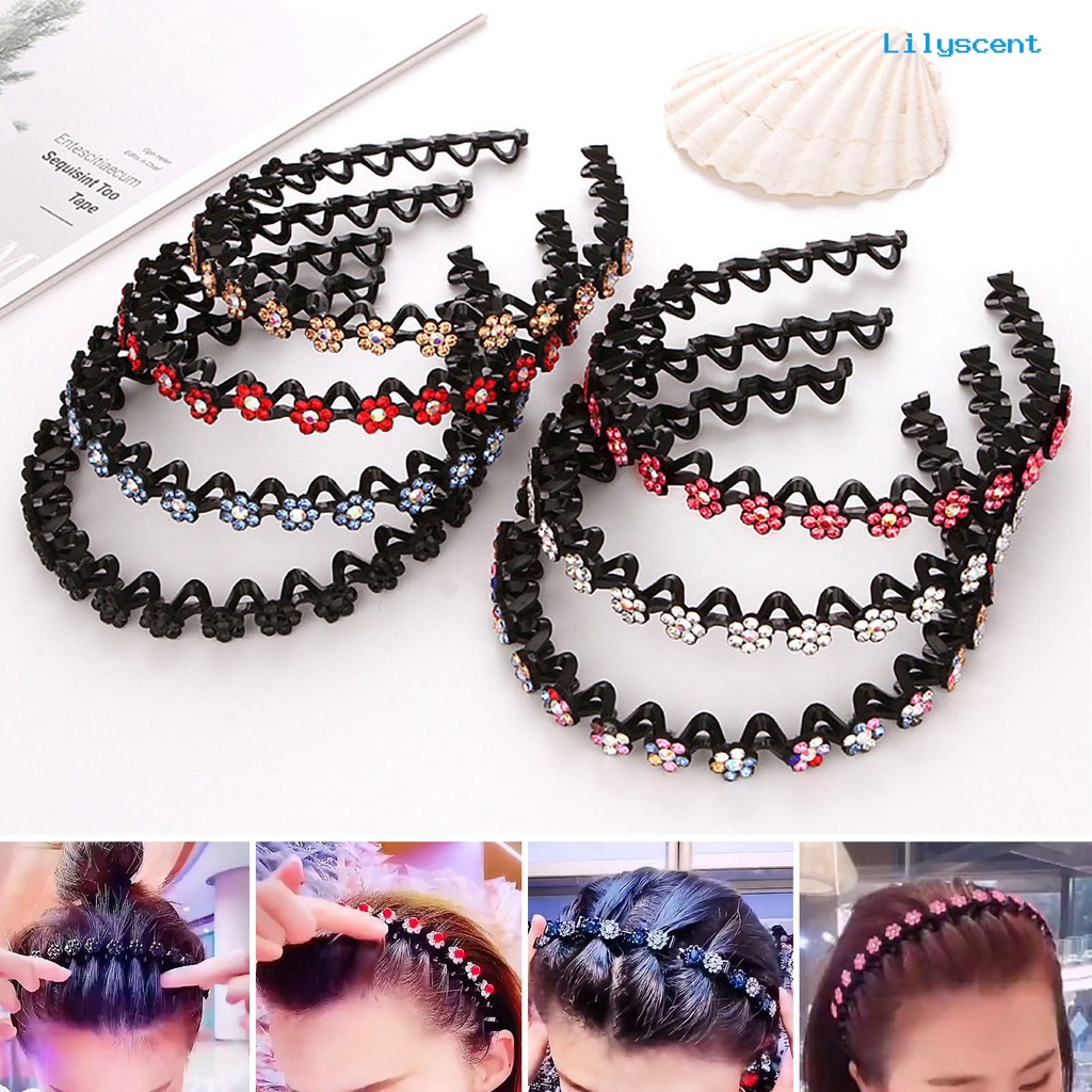 Ls Bando Elastis Anti slip Desain Bunga Hias Berlian Imitasi Aksesoris Rambut Wanita