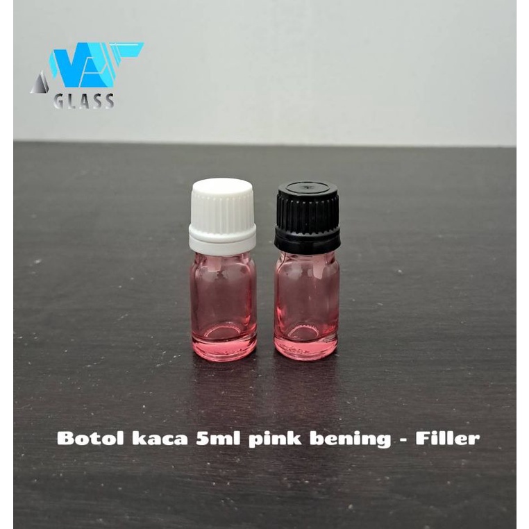 botol kaca 5ml bening pink tutup filler / botol kosong essential oil 5ml