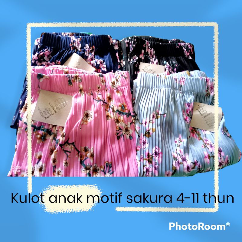 kulot plisket anak motif sakura umur 4-14 tahun/kulot anak sakura/kulot anak tanggung