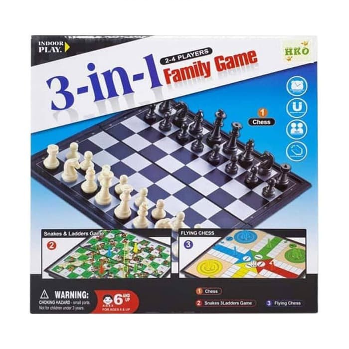 Board Games 3 In 1 Family Game - Catur Ular Tangga Ludo....