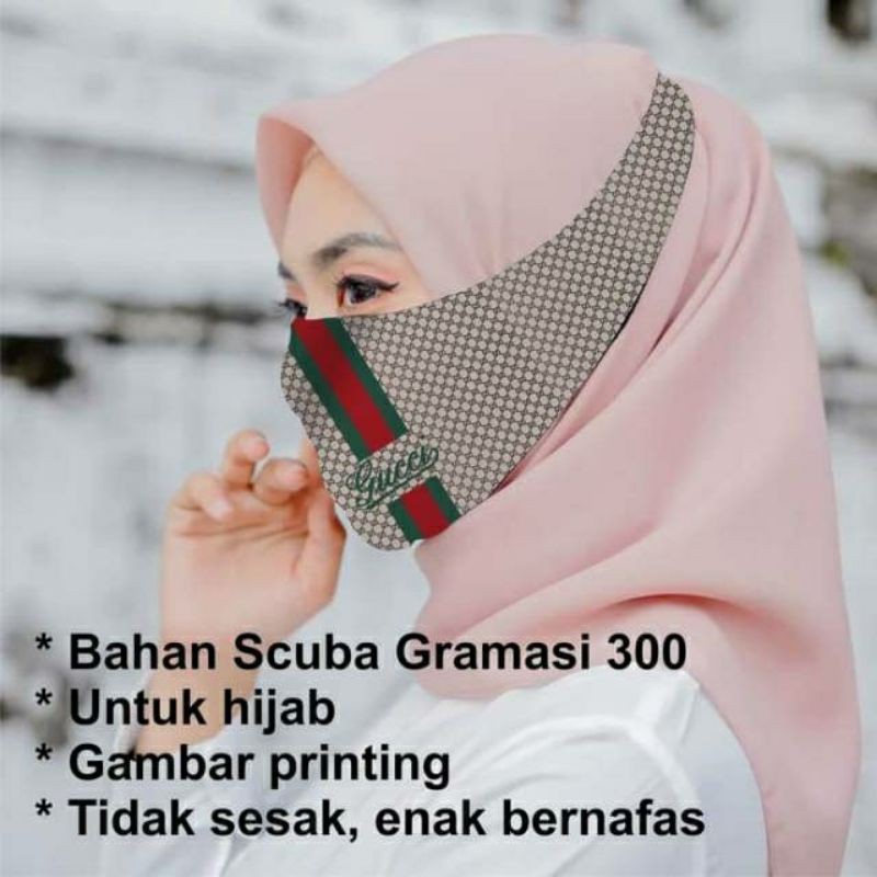 Masker Hijab Dewasa Scuba Motif Printing / Masker Hijab LV