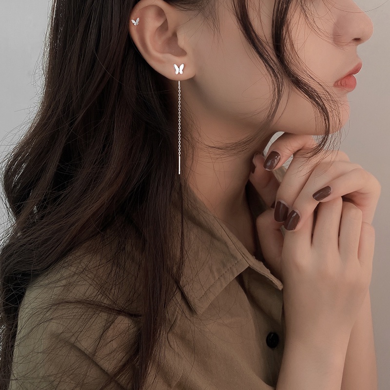 We Flower Elegant s925 Silver Butterfly Long Chain Earrings for Women Girls Chic Fashion Ear Jewelry