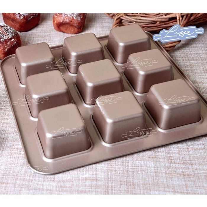 Premium Loyang Kotak 9 Cup Anti Lengket / Square Mould