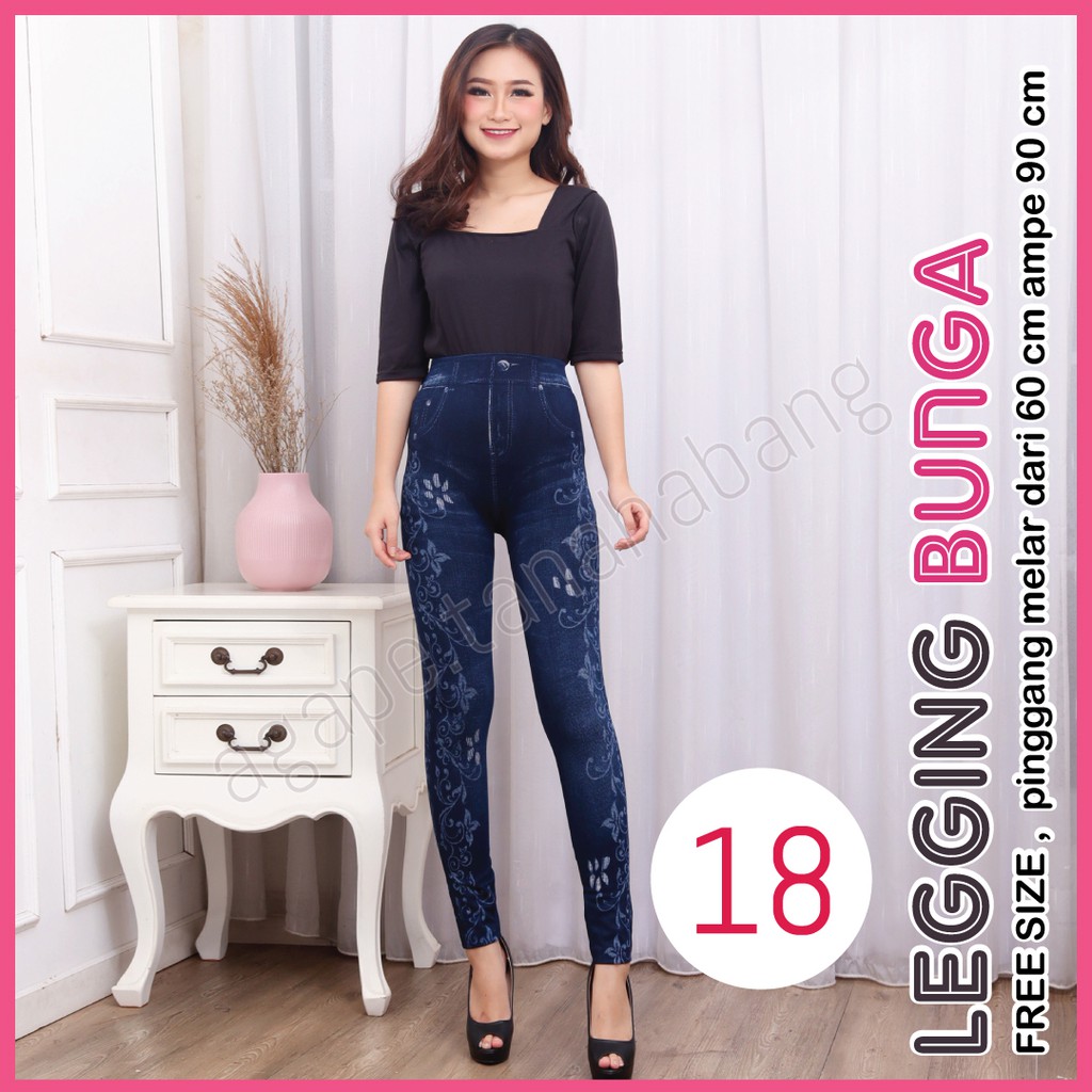 legging Jeans Bunga # 18 / Legging Bunga Wanita