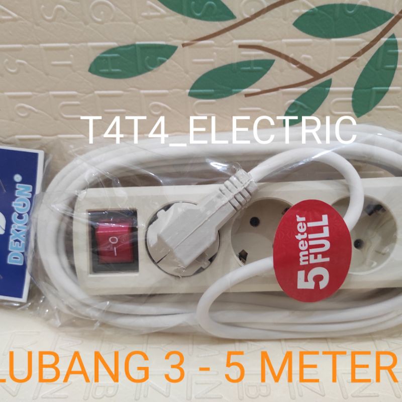STOP KONTAK + KABEL LUBANG 3 - 5 METER KABEL BULAT KUNINGAN