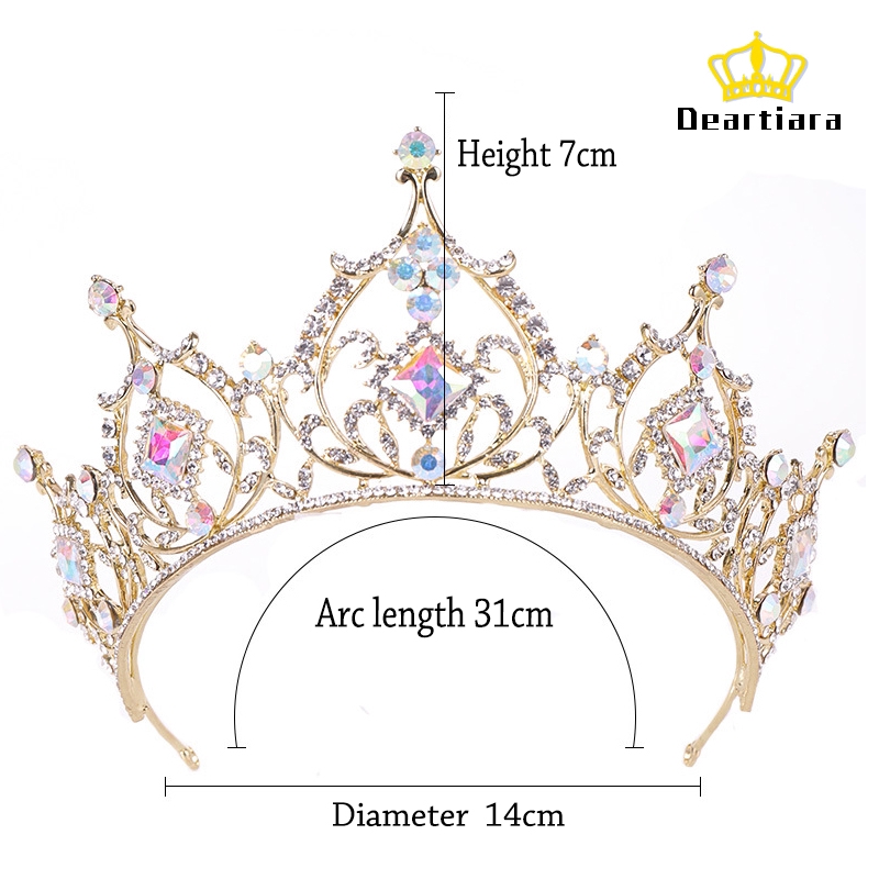 Tiara Mahkota Kristal Ratu Warna Emas untuk Pengantin