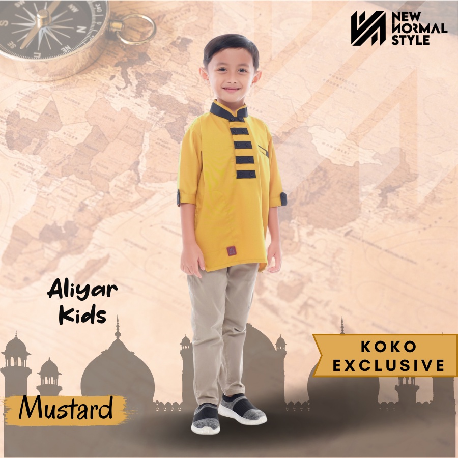 Aliyar Kids Series Baju Kemeja Pakaian Koko Kokoh Muslim Kurta Anak Laki Laki 8 10 12 13 Tahun Lengan Pendek