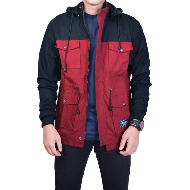 Kent Jaket Parka Reglan Black Maroon