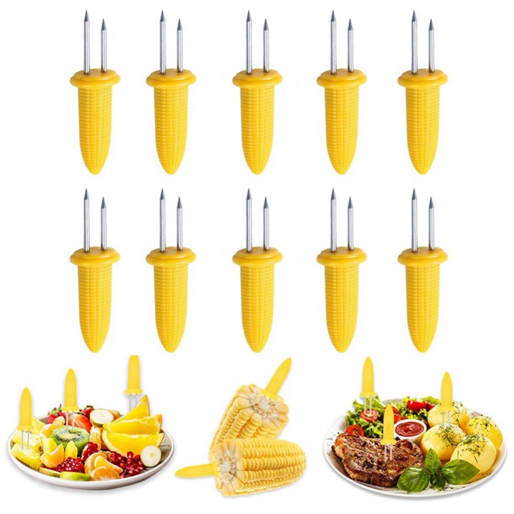 Ready To Ship!!! 10pcs Garpu Jagung Bahan Stainless Steel Untuk Bbq / Camping