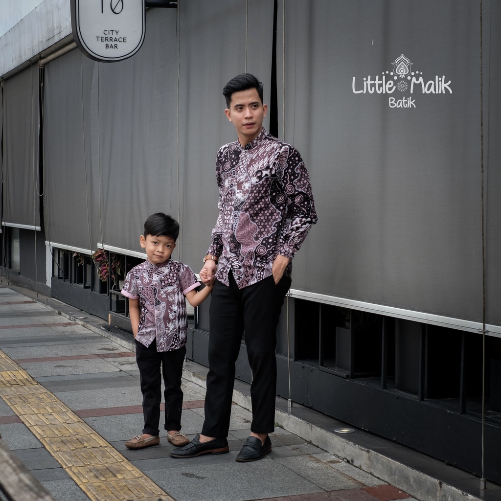 READY STOCK Kemeja Batik Anak / Ayah Lengan Panjang By Little Malik Batik, Warna Ungu