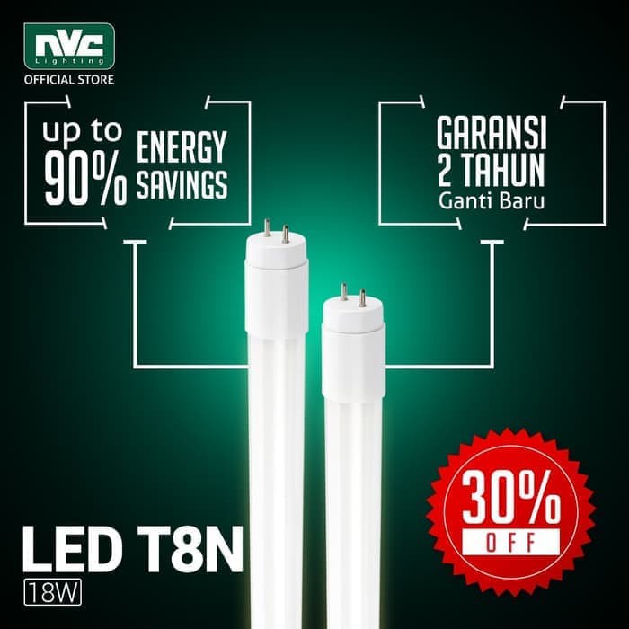PROMO LAMPU LED NVC T8N 12 18W 3000K 220-240V ( GARANSI 2 TAHUN )