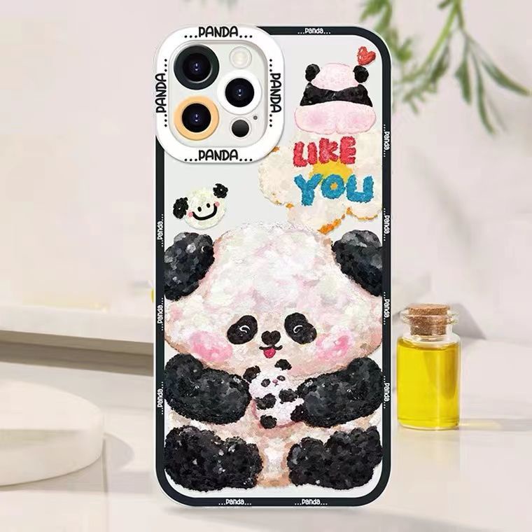 Soft Case TPU Transparan Motif Panda Untuk Iphone 13 Pro Max / 12 / 11 / XS / XR / X / 8 / 7 / 6 Plus Mini SE 2020