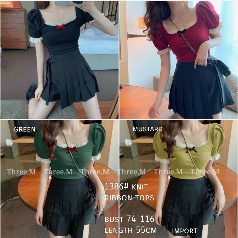 MDLV ~ 1386 KNIT RIBBON TOPS KOREA ATASAN RAJUT KOREA TOP RAJUT KOREA ATASAN IMPORT FASHION IMPORT