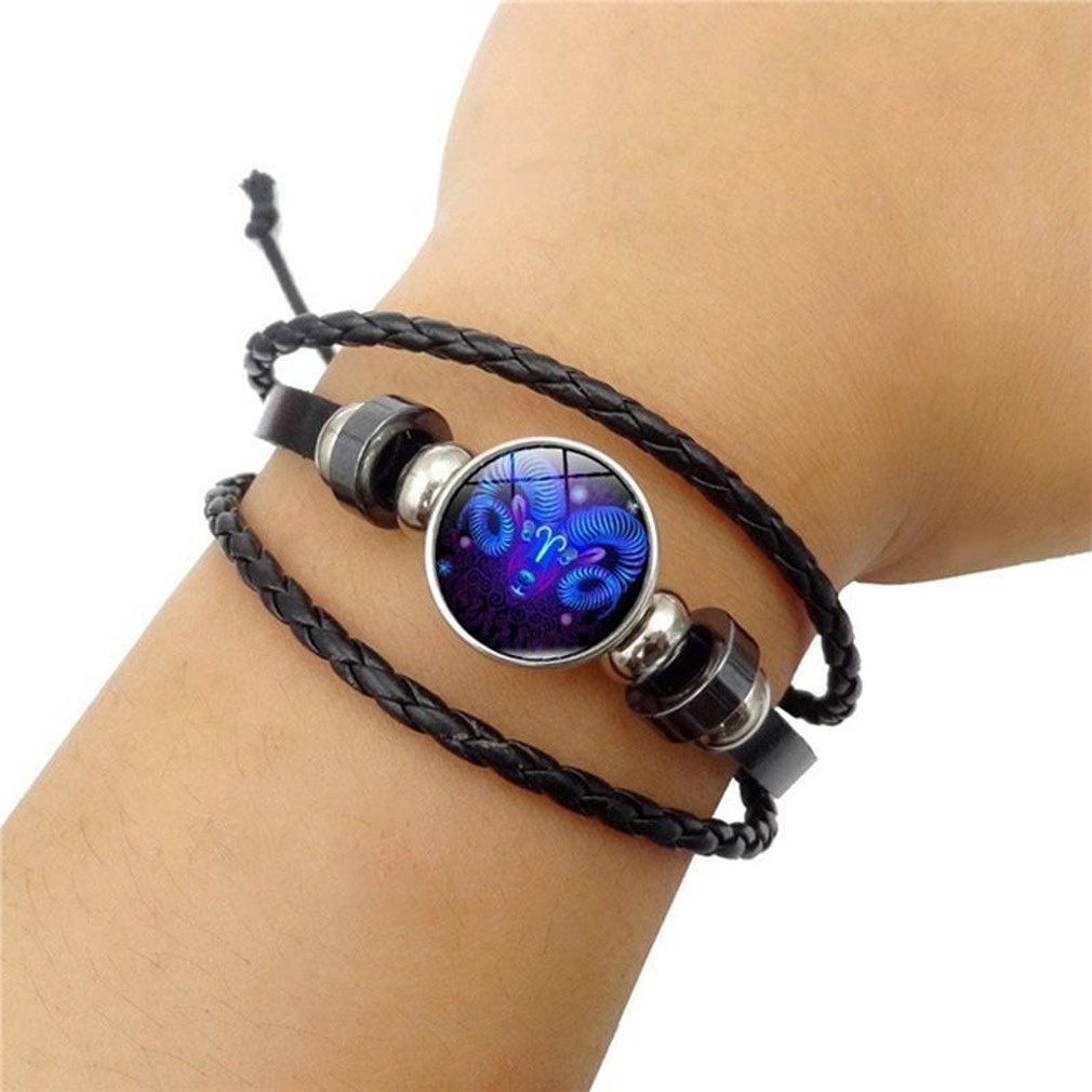 Gelang Tangan Kulit Kepang adjustable Motif 12 Rasi Bintang luminous Untuk Pria / Wanita