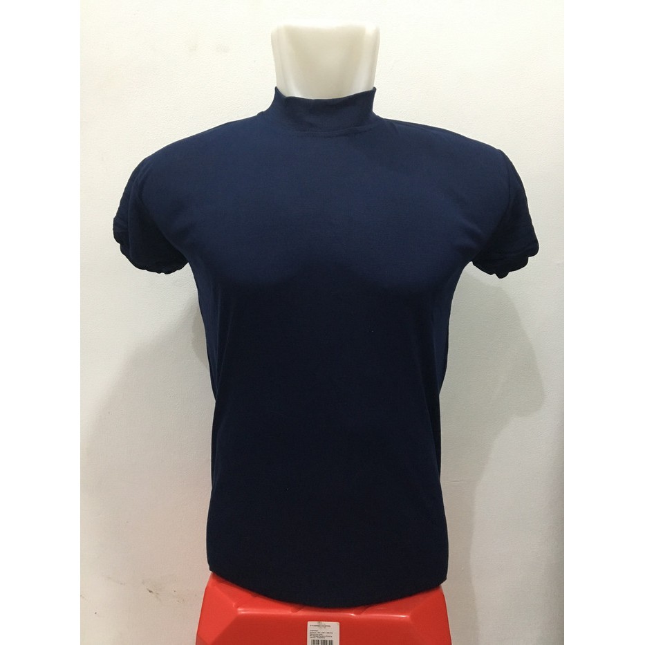 Kaos Kerah Tinggi Polos Biru Dongker - Kaos Lengan Pendek