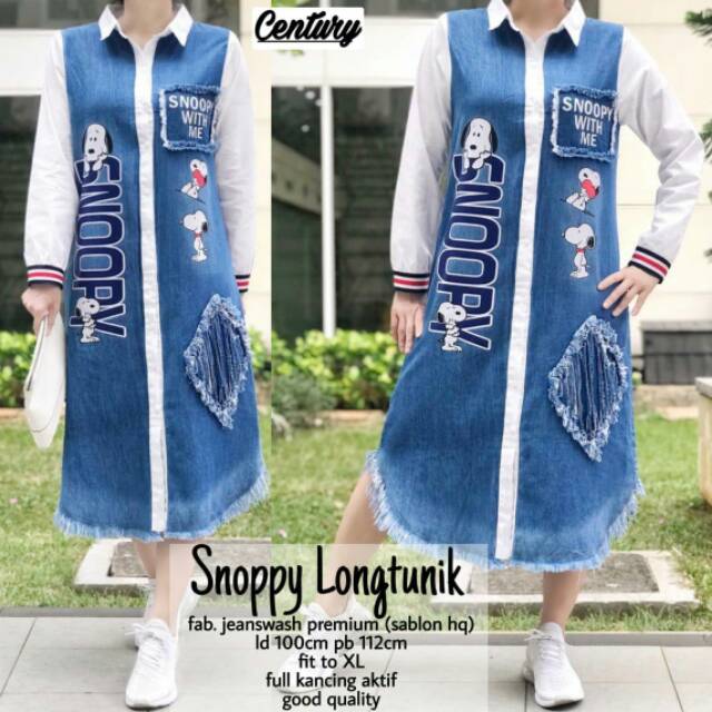 Snoppy Long Tunik jeans bordir