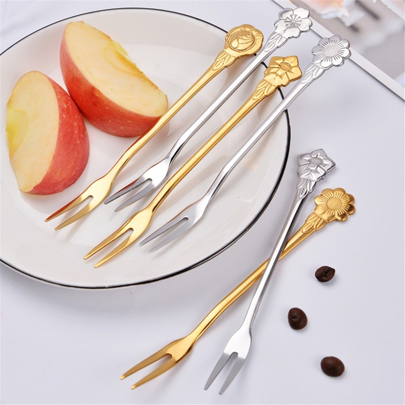 [Harga Grosir]Garpu Buah / Dessert Bahan Stainless Steel Motif Bunga Sakura Aneka Warna Untuk Peralatan Makan/Hot Sale